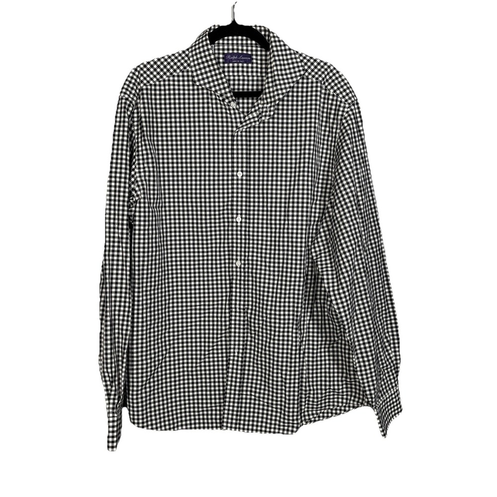 Ralph Lauren Purple Label Shirt Mens Size 18 Button Up Black White Gingham